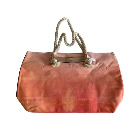 NWT Victoria’s Secret Peach Orange Ombré Sunset Rope Handle Canvas Tote Bag - Picture 1 of 7